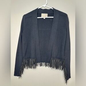 Banana Republic Heritage Fringe Open-Front Sweater, Black SIZE XS